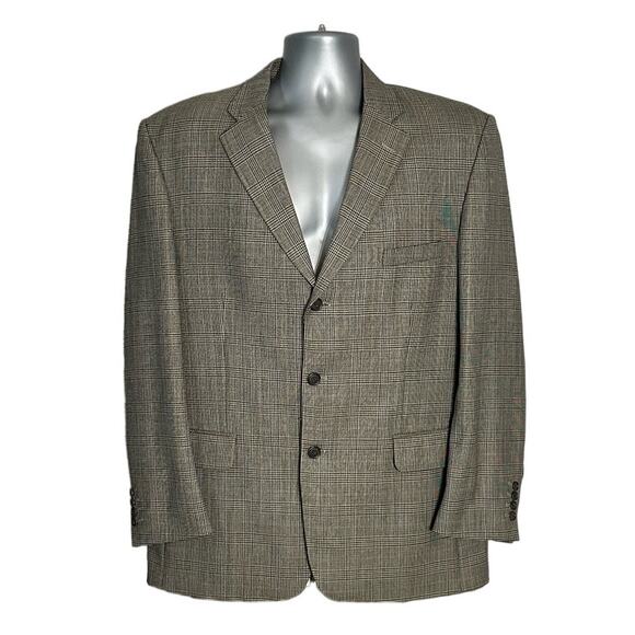 Stafford Brown Glen Plaid Three Button Wool Blazer Size 42R - Picture 1 of 9